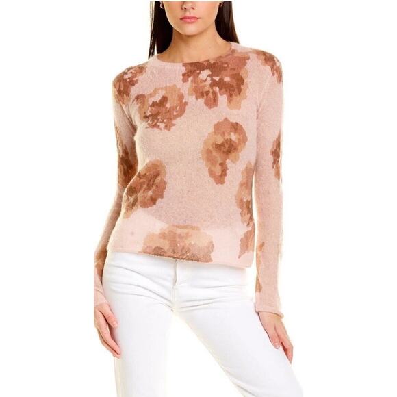 Vince Dahlia Pink & Brown Floral Alpaca Mohair-Blend Sweater MSRP $345 Sz Small - Picture 1 of 13